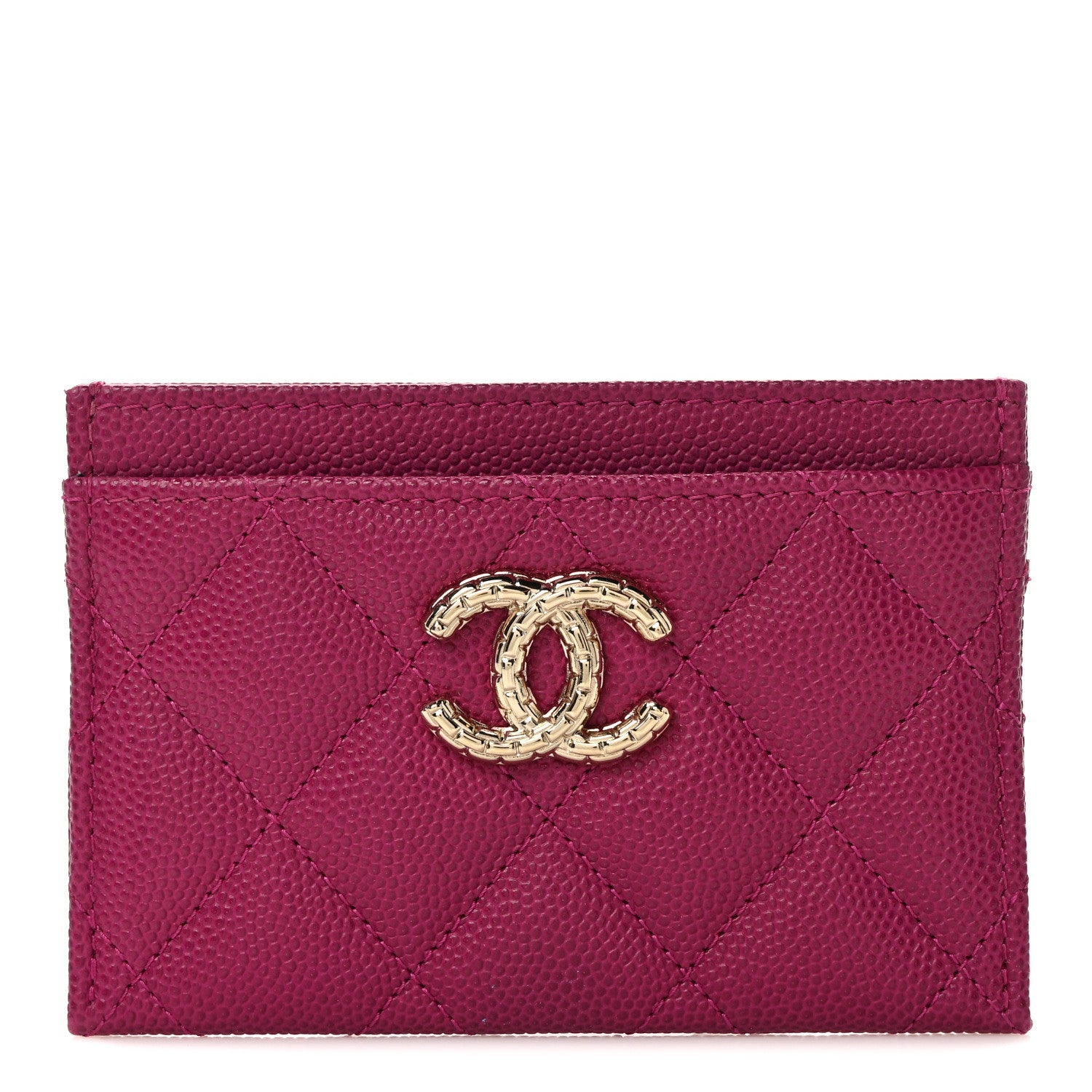 Chanel Caviar Quilted Chain Embossed CC Card Holder Fuchsia 1 of 8