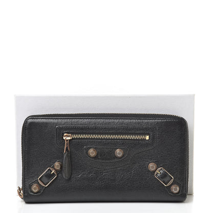 Balenciaga Agneau Giant 12 Rose Gold Hardware Continental Zip Around Wallet Black 16 of 16