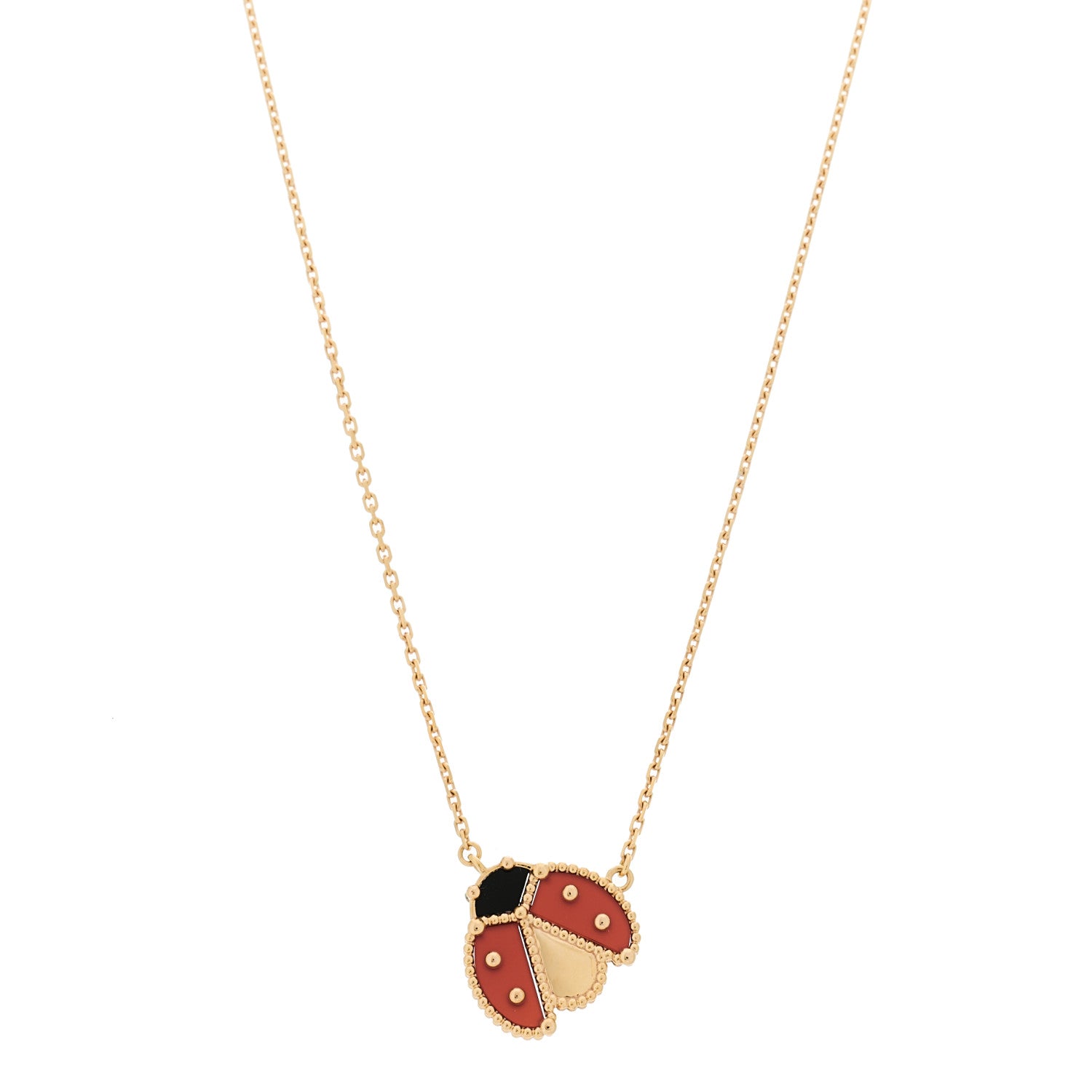 Van Cleef & Arpels 18K Rose Gold Carnelian Black Onyx Lucky Spring Open Wings Lady Bug Pendant Necklace 1 of 6