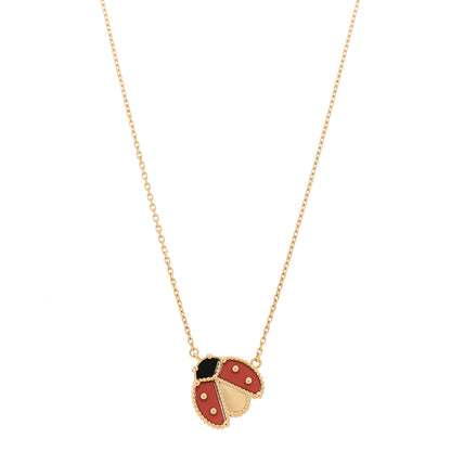 Van Cleef & Arpels 18K Rose Gold Carnelian Black Onyx Lucky Spring Open Wings Lady Bug Pendant Necklace 1 of 6