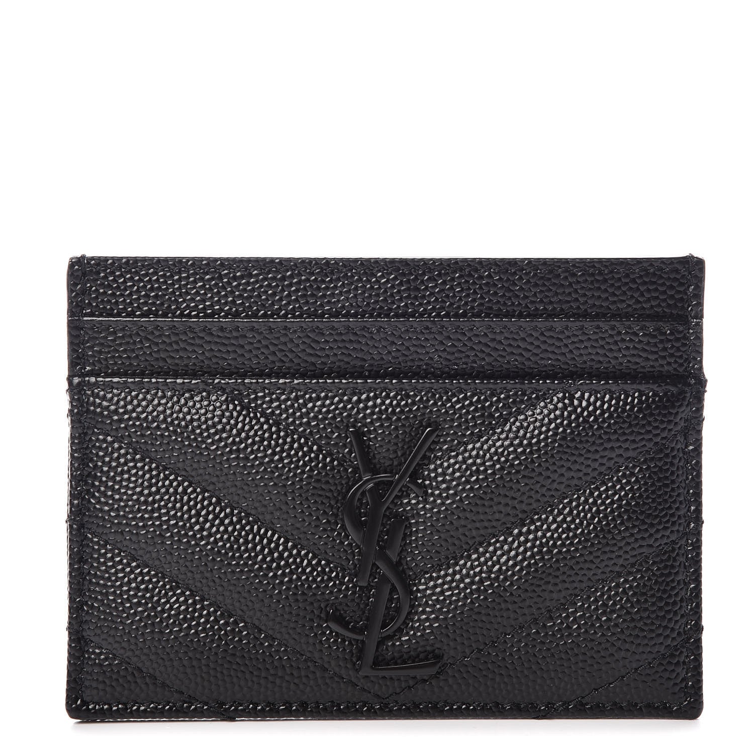 Saint Laurent Grain De Poudre Matelasse Chevron Monogram Credit Card Case Black 1 of 8
