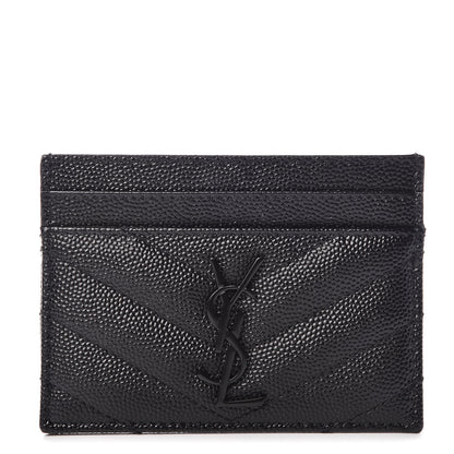Saint Laurent Grain De Poudre Matelasse Chevron Monogram Credit Card Case Black 1 of 8