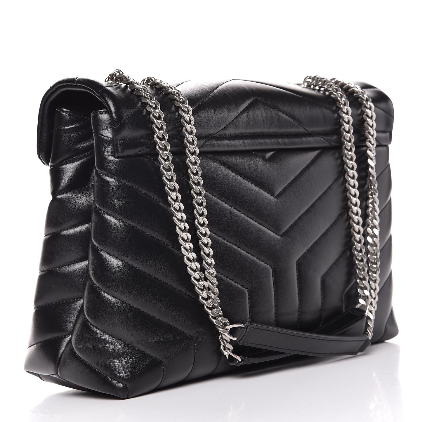 Calfskin Y Quilted Monogram Medium Loulou Chain Satchel Black