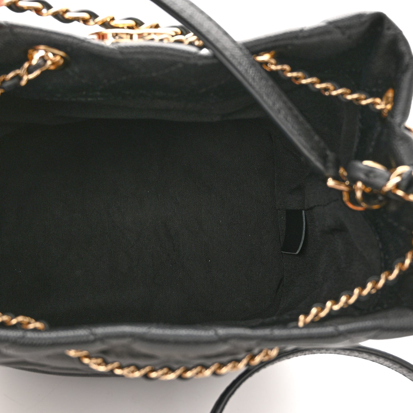 Caviar Quilted Rolled Up Bucket Drawstring Bag Black