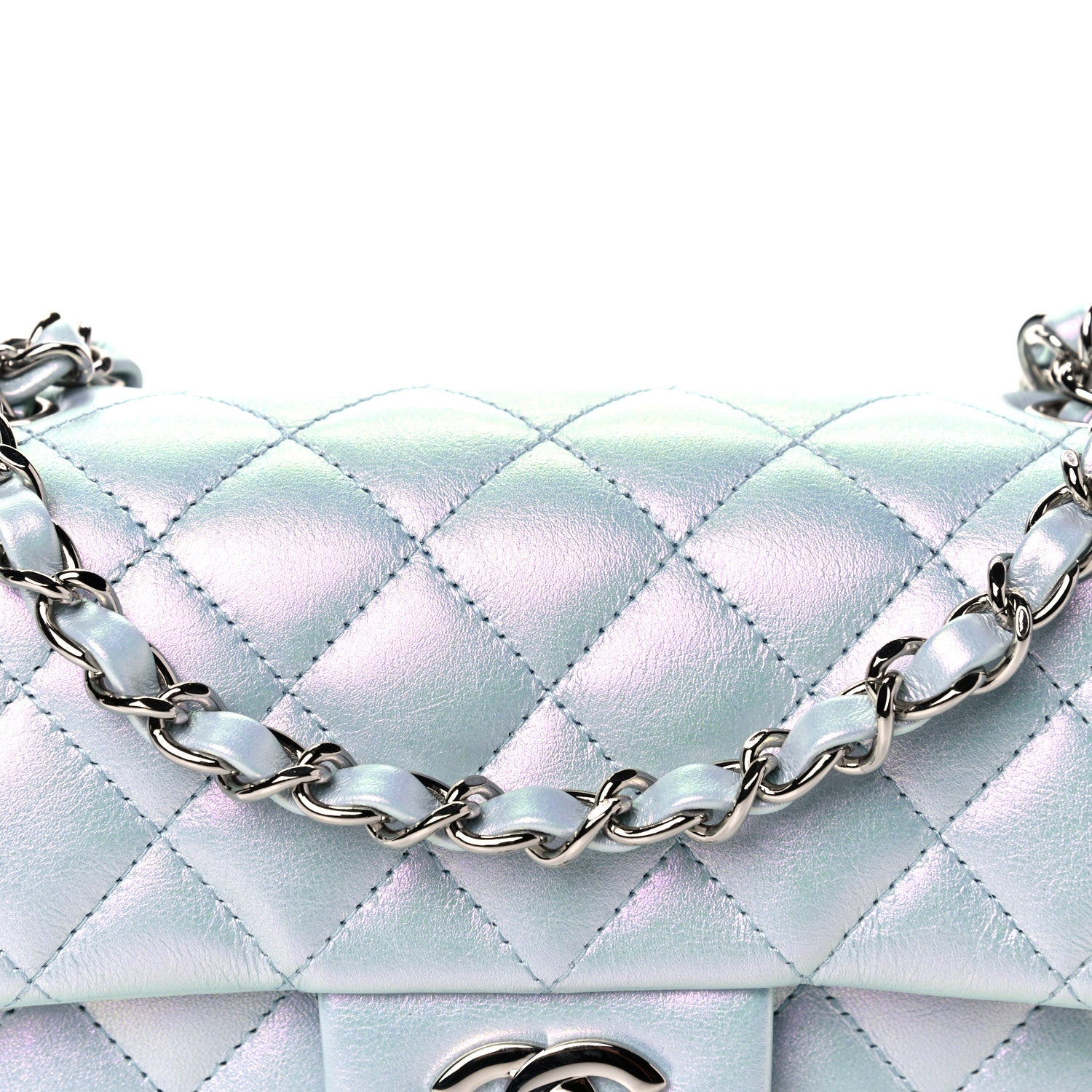 Chanel Iridescent Calfskin Quilted Mini Rectangular Flap Light Blue 8 of 13