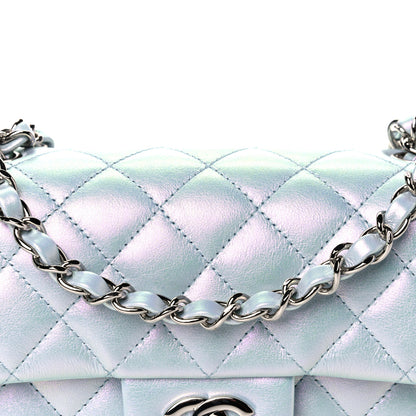 Chanel Iridescent Calfskin Quilted Mini Rectangular Flap Light Blue 8 of 13