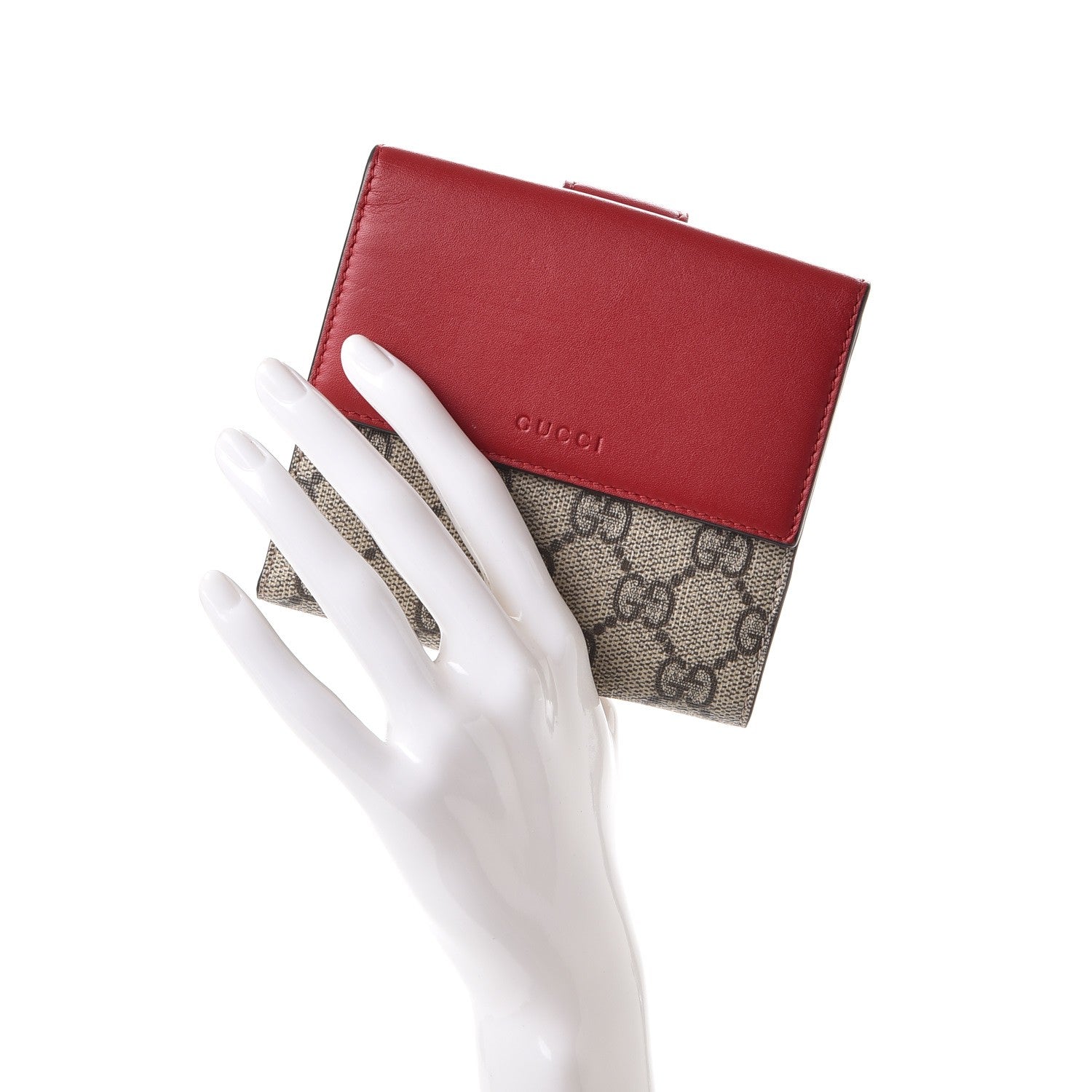 Gucci GG Supreme Monogram Calfskin French Flap Wallet Beige Ebony Hibiscus Red New Rosette 2 of 7