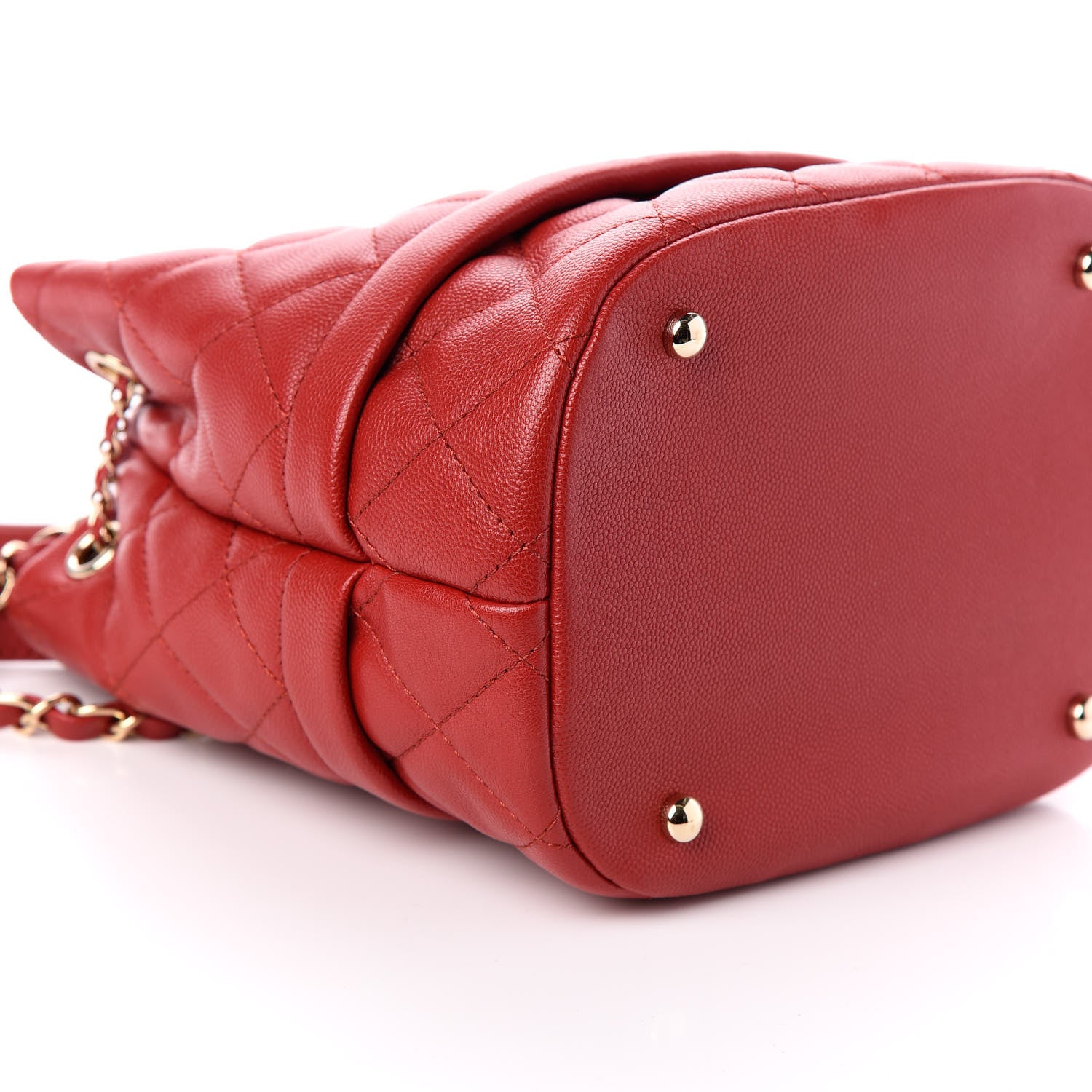 Chanel Caviar Quilted Rolled Up Bucket Drawstring Bag Red 9 of 10