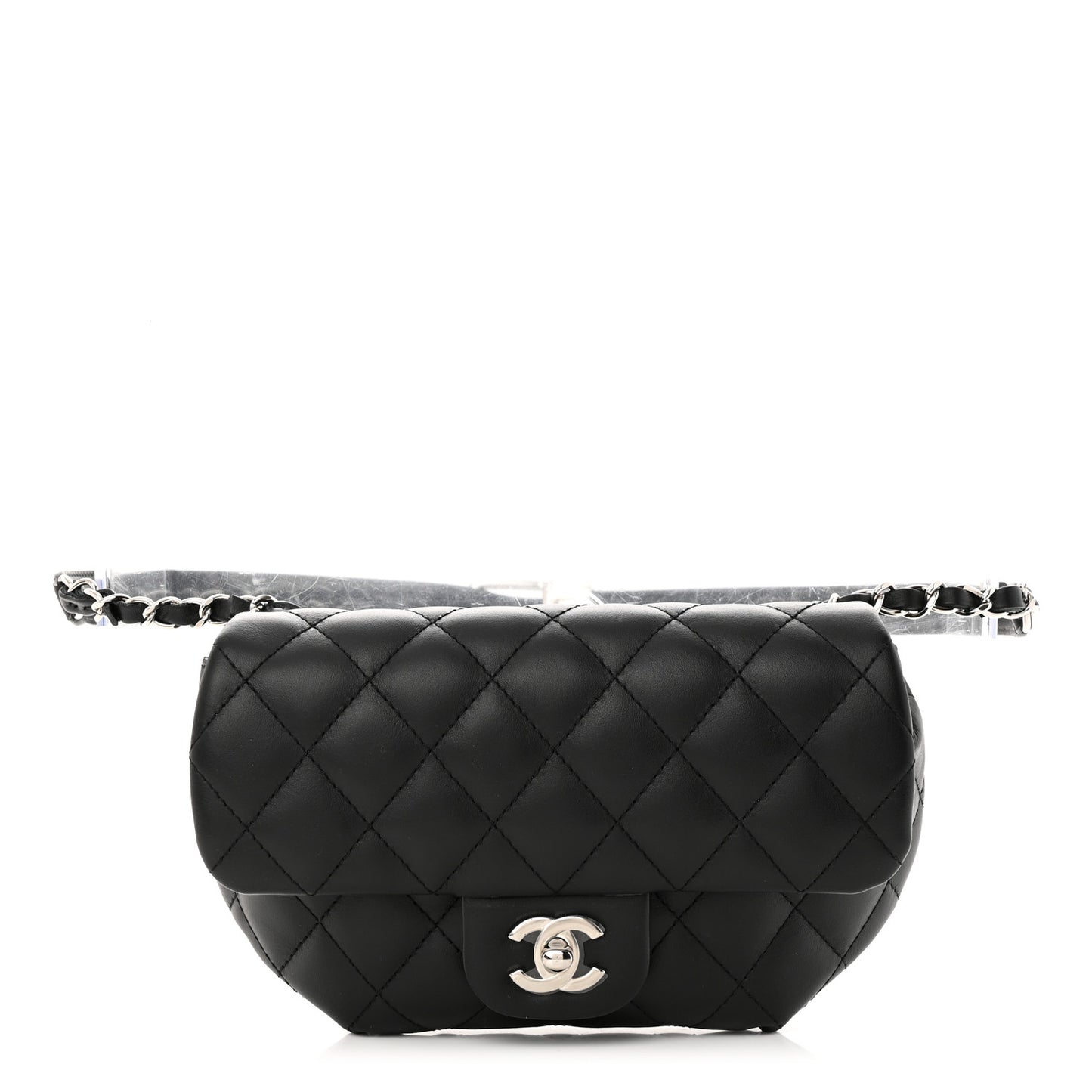 Calfskin Quilted CC Uniform Flap Belt Bag Black