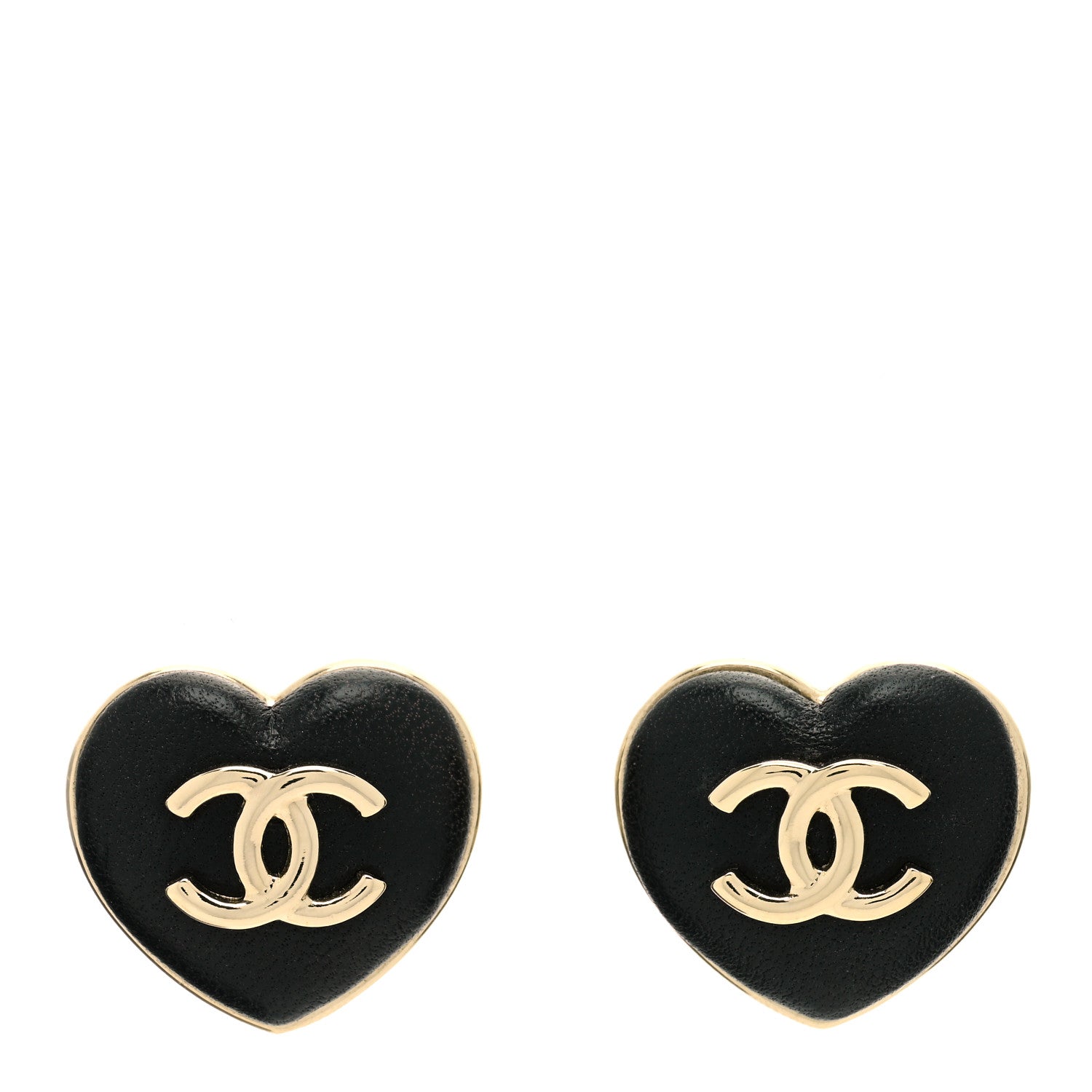 Chanel Lambskin CC Heart Earrings Black Gold 1 of 3