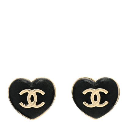 Chanel Lambskin CC Heart Earrings Black Gold 1 of 3