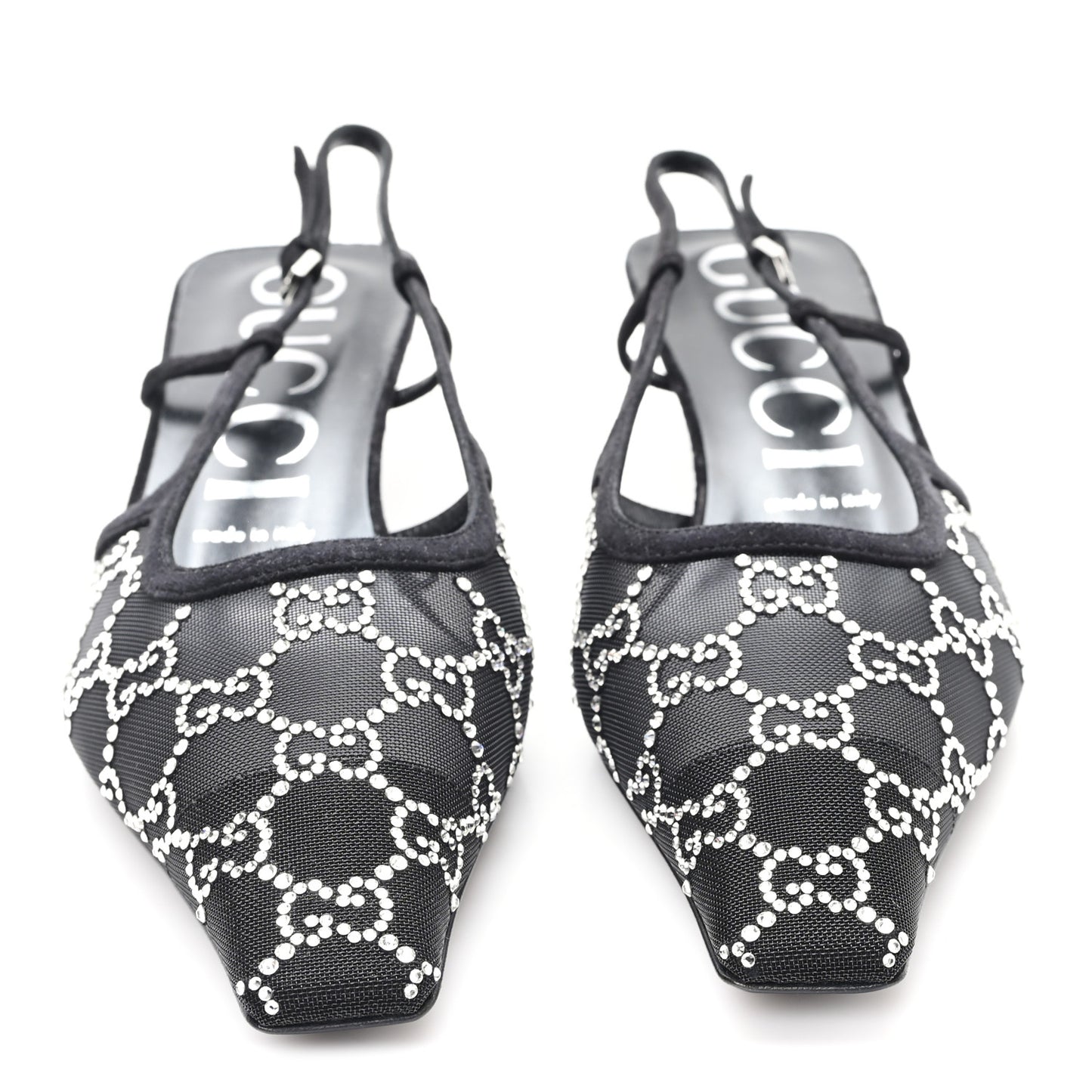 Tela Retino Kid Scamosciato Crystal GG Monogram Square G 35mm Slingback Pumps 39.5 Black