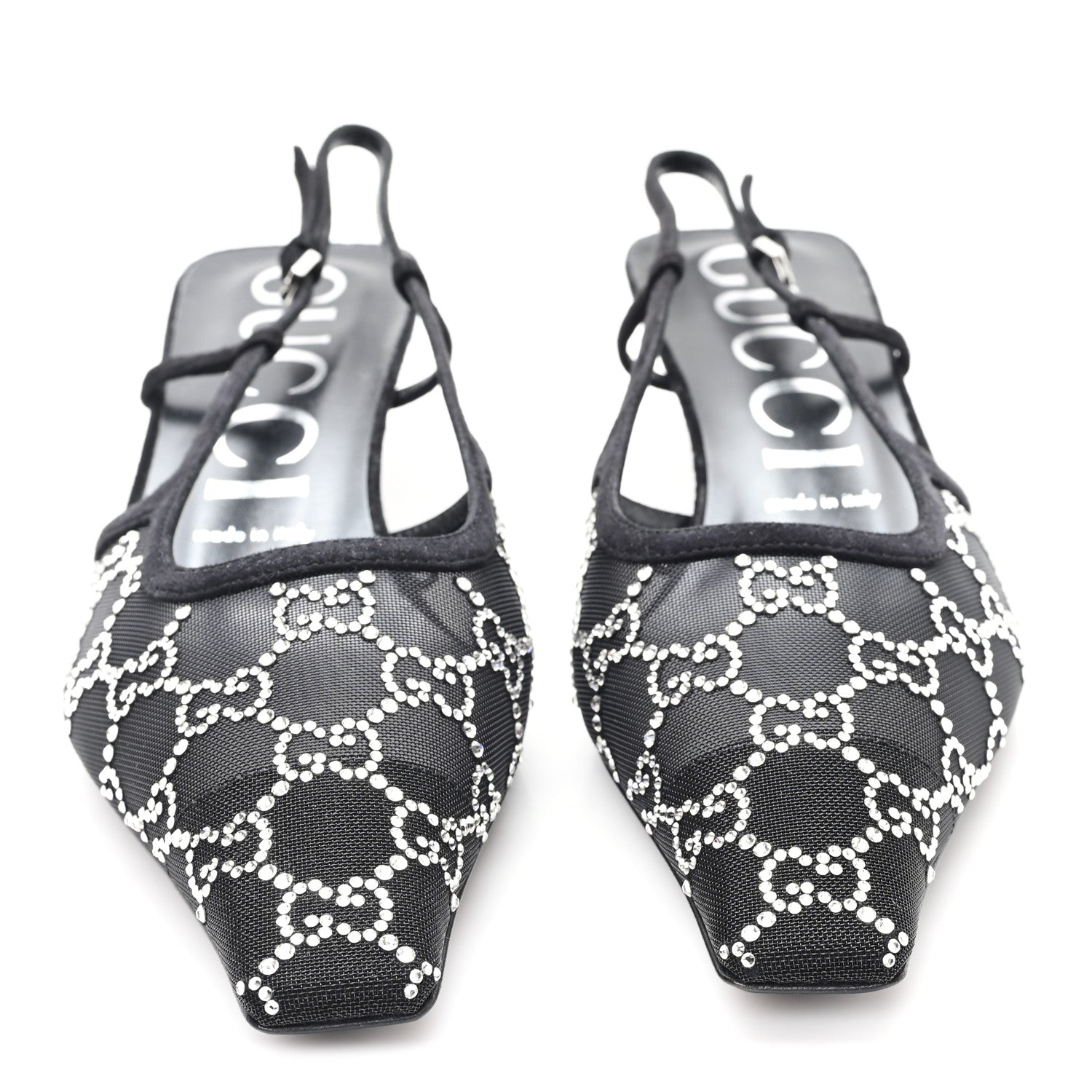 Gucci Tela Retino Kid Scamosciato Crystal GG Monogram Square G 35mm Slingback Pumps 39.5 Black 3 of 9