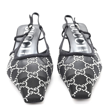 Gucci Tela Retino Kid Scamosciato Crystal GG Monogram Square G 35mm Slingback Pumps 39.5 Black 3 of 9