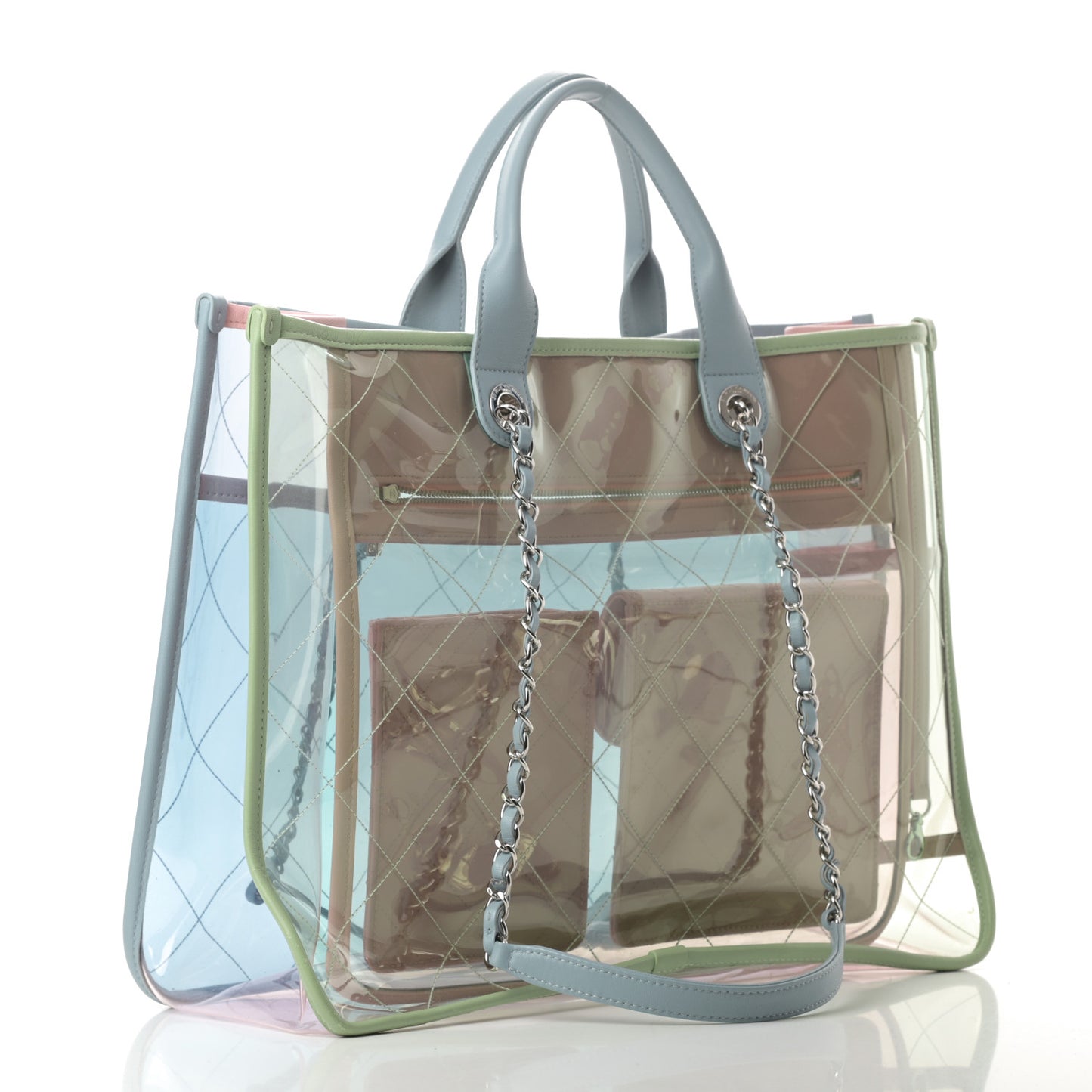 PVC Lambskin Stitched Medium Coco Splash Shopping Bag Blue Green Pink