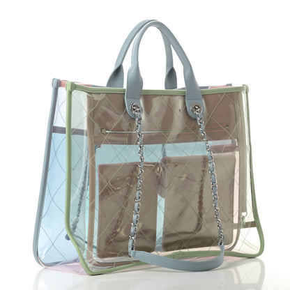 Chanel PVC Lambskin Stitched Medium Coco Splash Shopping Bag Blue Green Pink 3 of 12