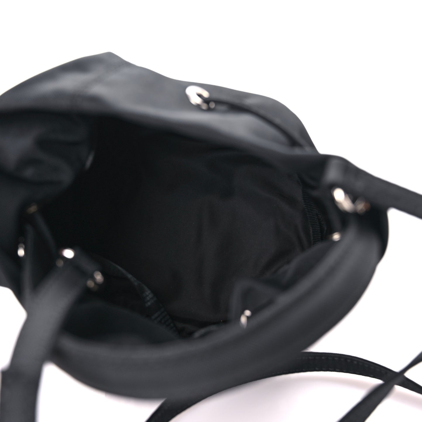 Recycled Sport Nylon Logo Embroidered Wheel Drawstring Bucket Bag XS Black