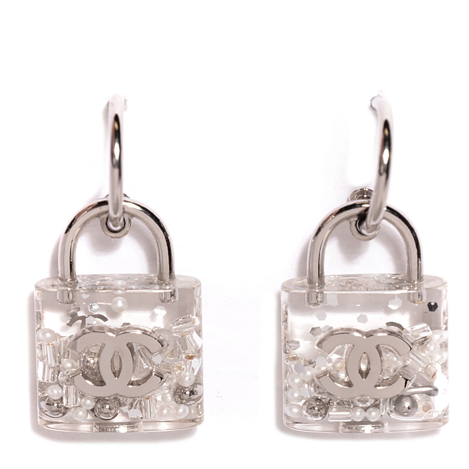 Chanel Pearl CC Padlock Earrings Silver 1 of 6