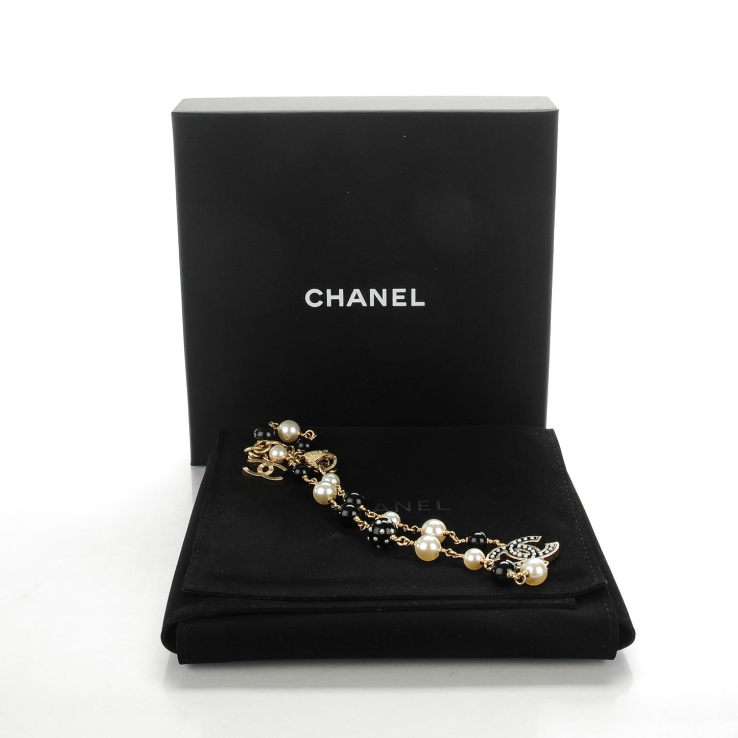 Pearl Beaded CC Short Necklace Gold Black