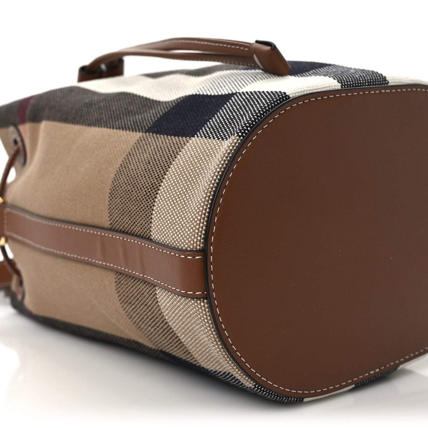 Giant Check Canvas Small Bucket Bag Taupe Brown