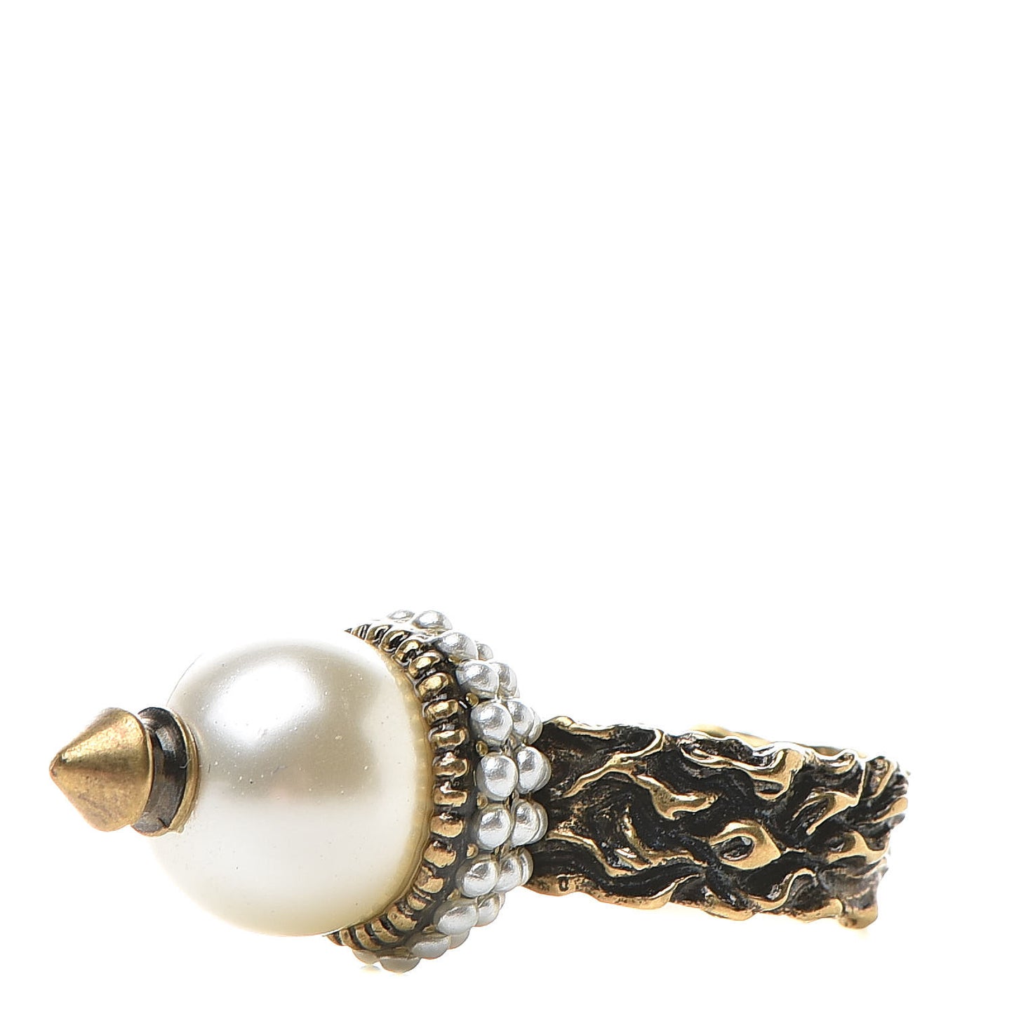 Metal Pearl Ring 6.25 Aged Gold