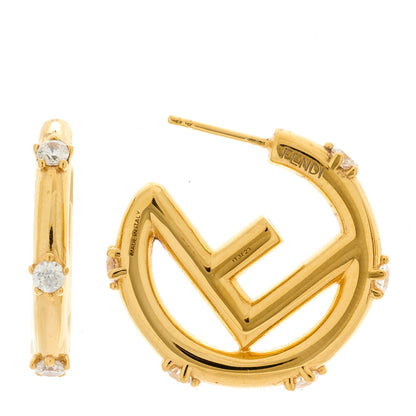 Fendi Metal Crystal F Hoop Earrings Soft Gold 1 of 5