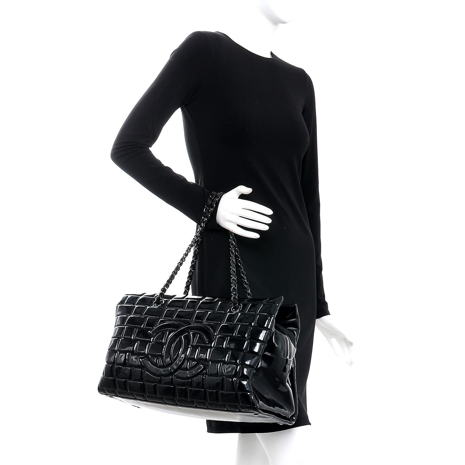 Chanel Vinyl Quilted Frozen Shopping Tote Black 2 of 10