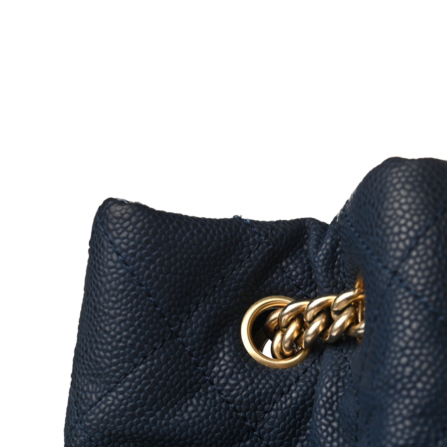 Iridescent Caviar Quilted Globe Trotter Shopping Tote Navy Blue