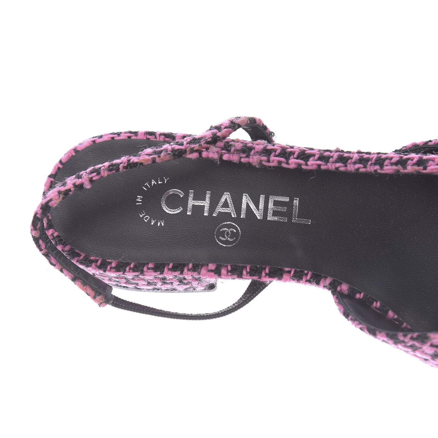 Tweed Grosgrain Cap Toe CC Slingback Flat 39 Pink Black
