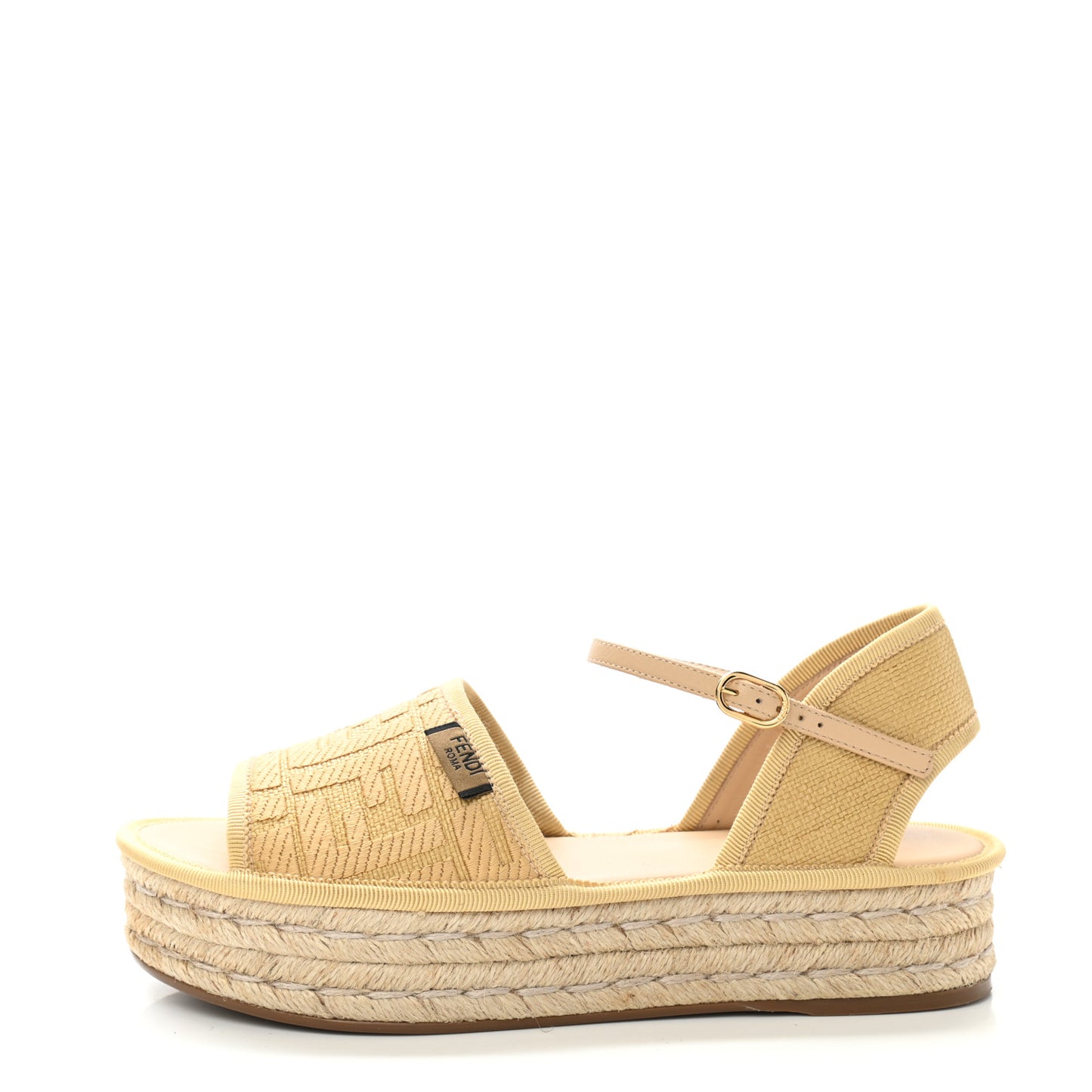 Raffia FF Embroidered Espadrille Platform Sandals 36 Natural