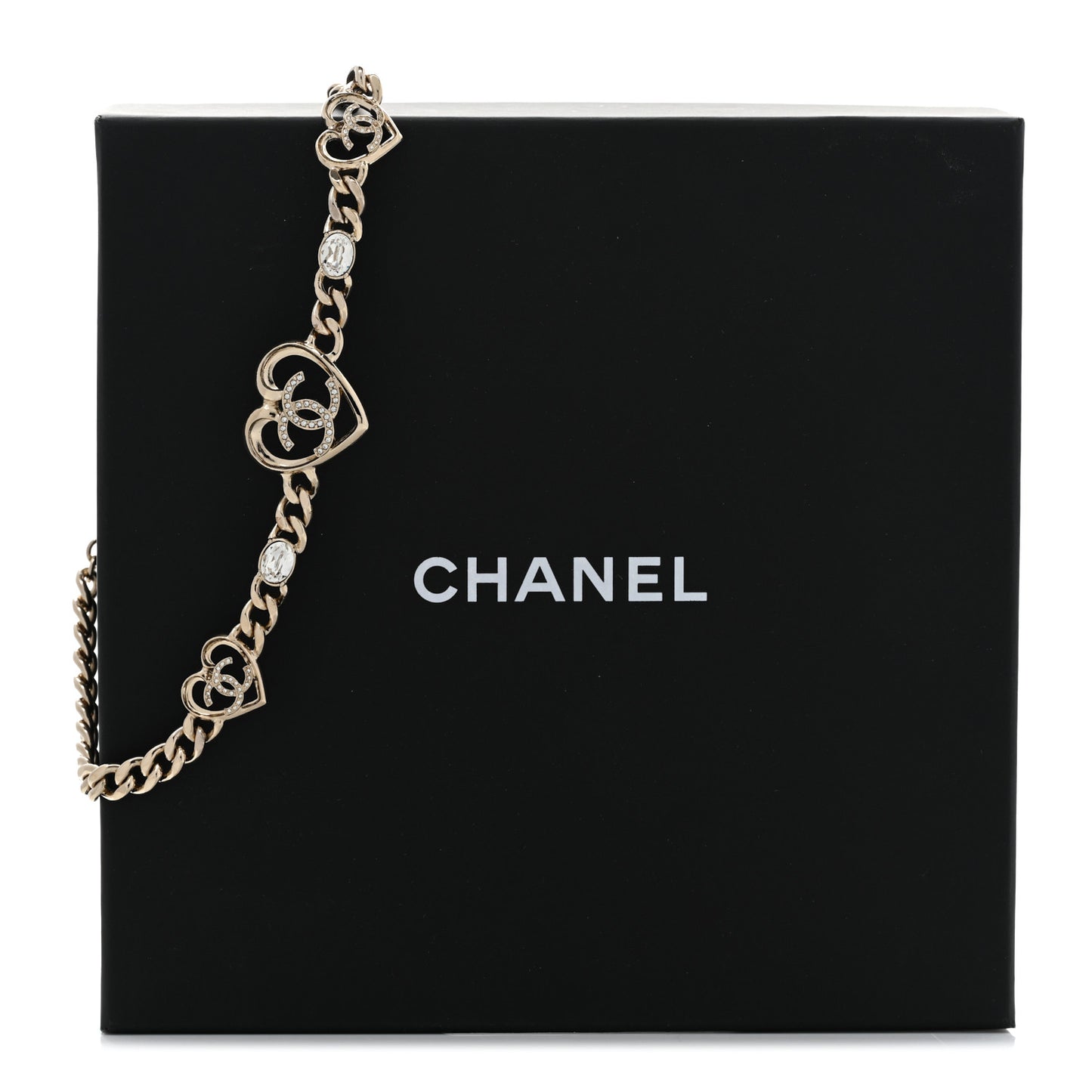 Metal Crystal Heart CC Chain Necklace Gold