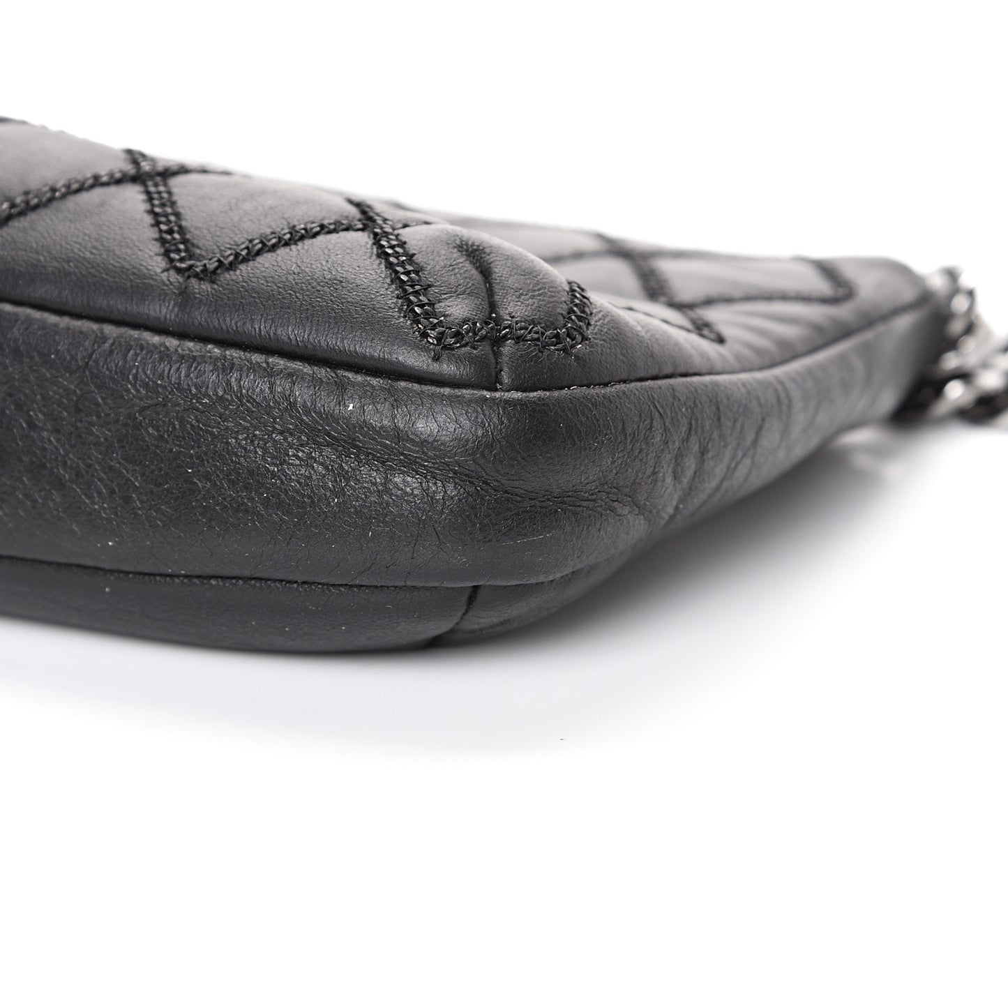 Lambskin Double Stitched Shoulder Bag Black