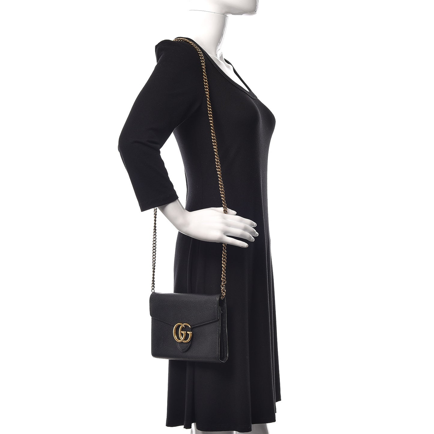 Calfskin GG Marmont Chain Wallet Black