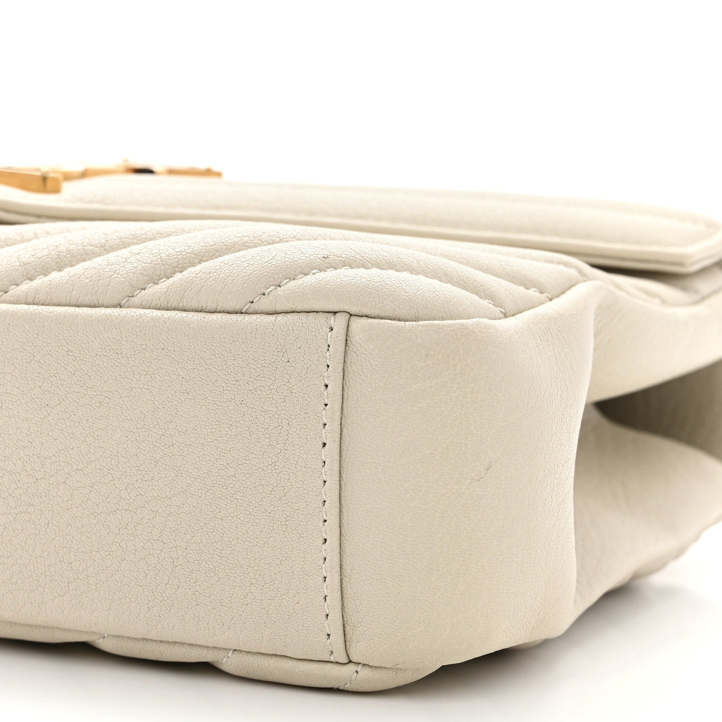 Sheepskin Matelasse Chevron Monogram Medium College Bag Crema Soft