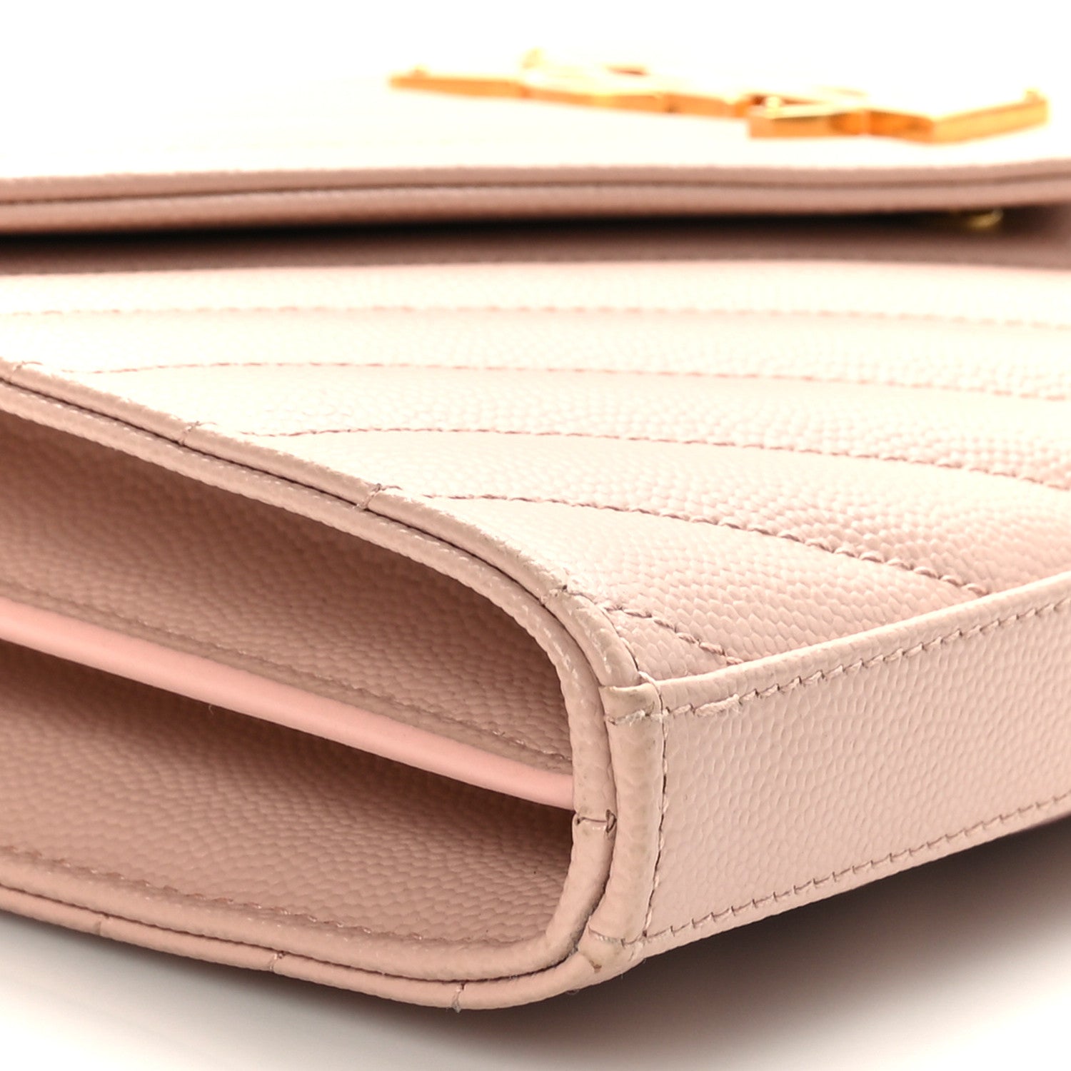 Saint Laurent Grain De Poudre Matelasse Chevron Monogram Chain Wallet Pale Pink 9 of 10