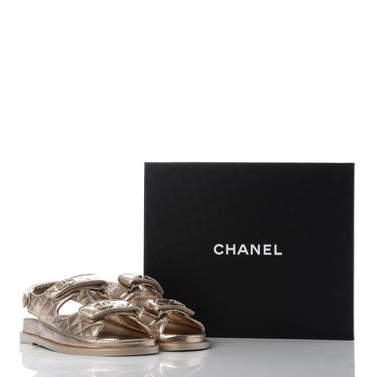 Chanel Iridescent Lambskin Quilted Velcro Dad Sandals 38 Light Bronze 10 of 10