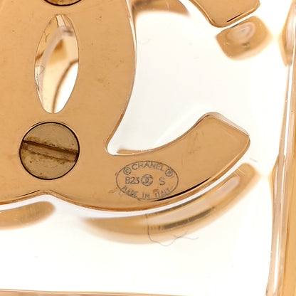 Chanel Metal Resin CC Square Drop Earrings Gold Transparent 4 of 5
