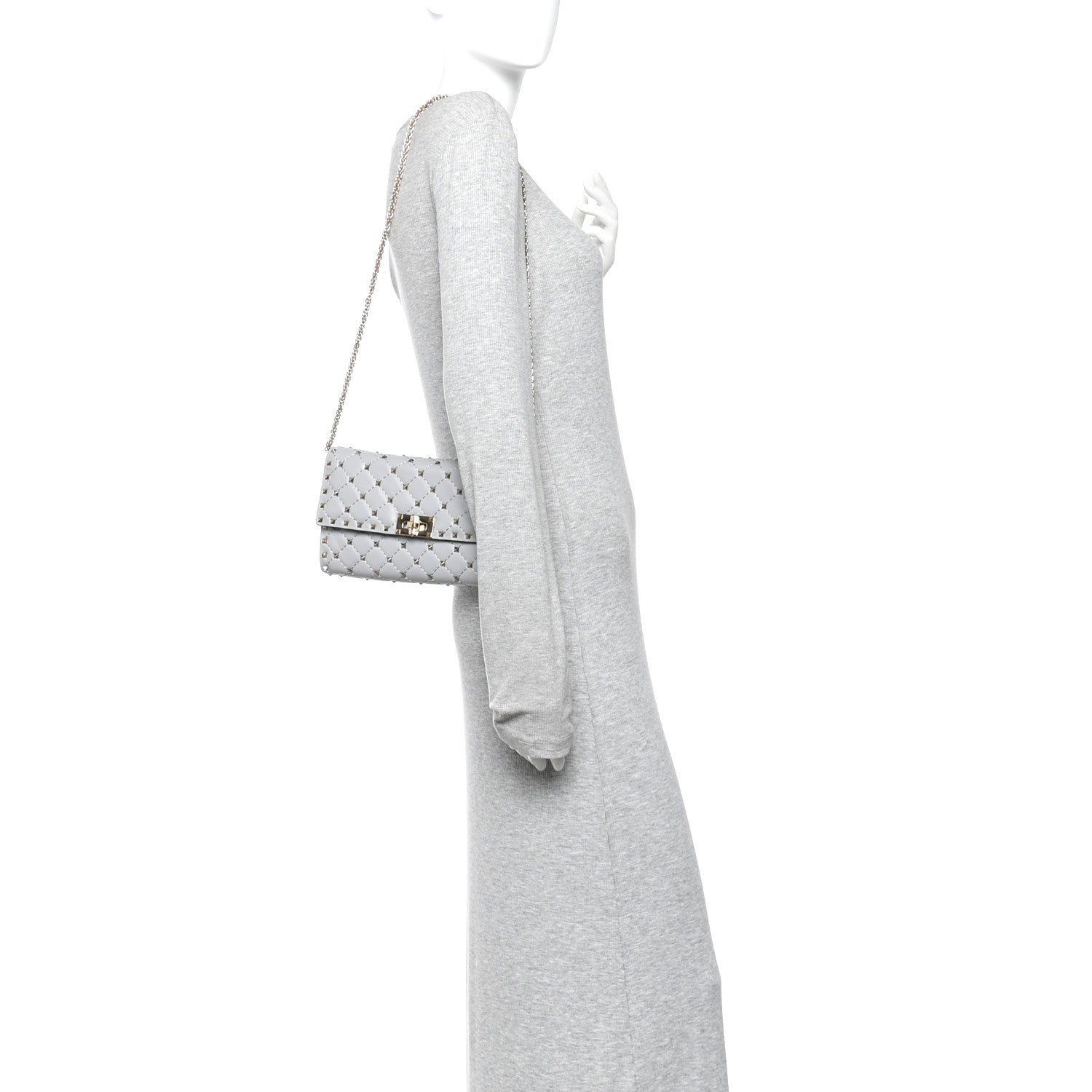 Valentino Garavani Lambskin Rockstud Spike Wallet on Chain Grey 2 of 10