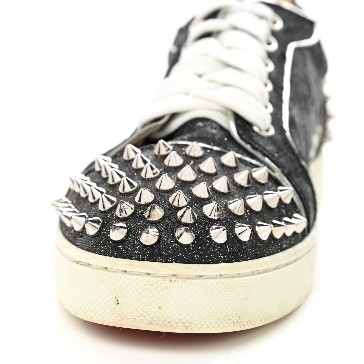 Christian Louboutin Crosta Womens Vieira Spiked Flat Comete Sneakers 37 Black Silver 9 of 11