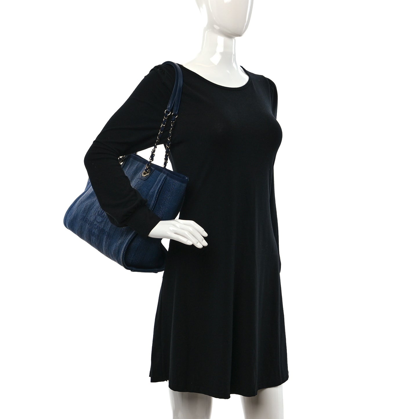 Mixed Fibers Striped Small Deauville Tote Navy Blue