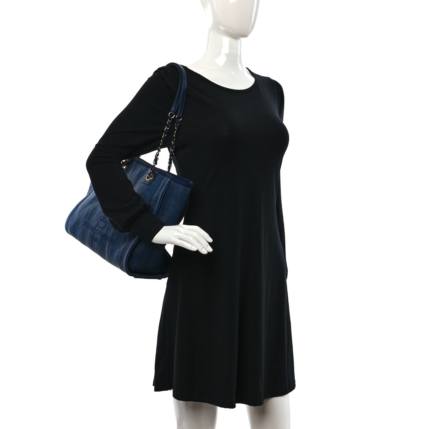 Chanel Mixed Fibers Striped Small Deauville Tote Navy Blue 2 of 10