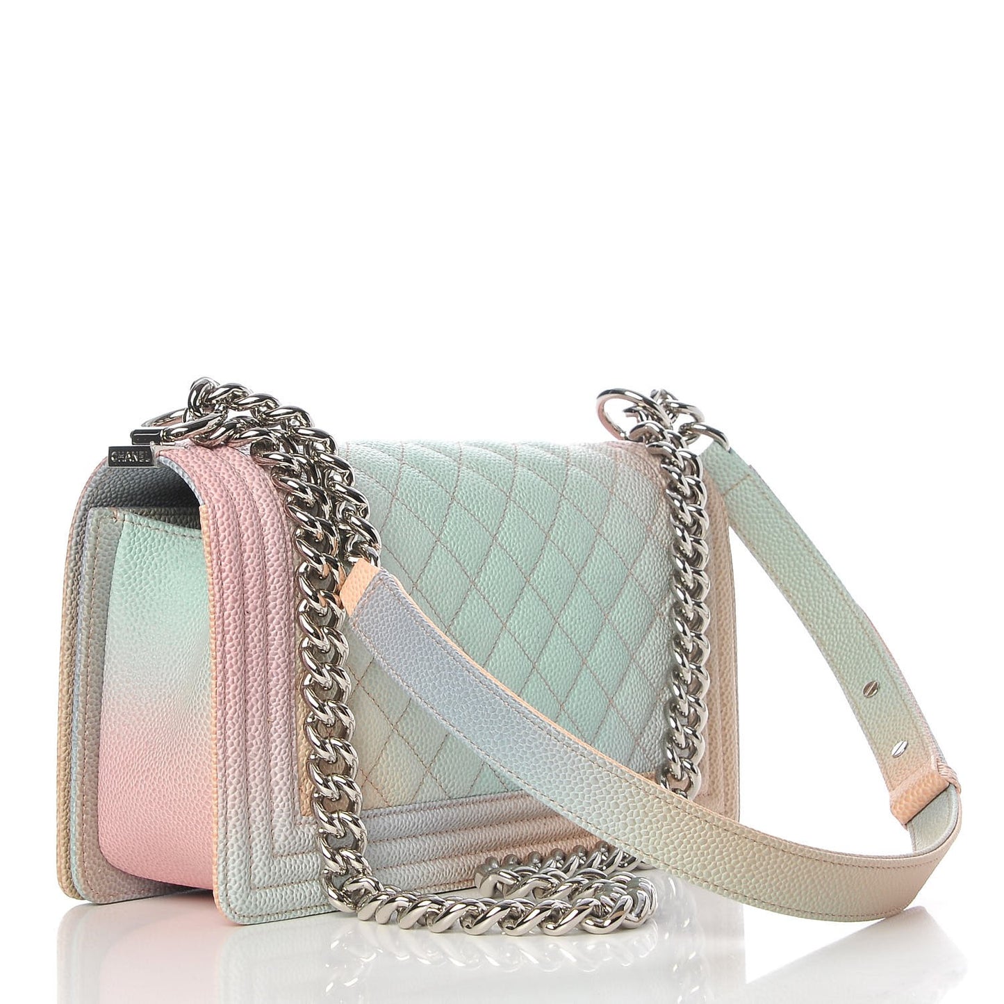 Caviar Quilted Medium Rainbow Boy Flap Pink Multicolor