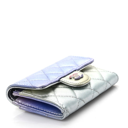 Chanel Gradient Metallic Calfskin Quilted Flap Card Holder Wallet Silver Blue Yellow Purple 4 of 8