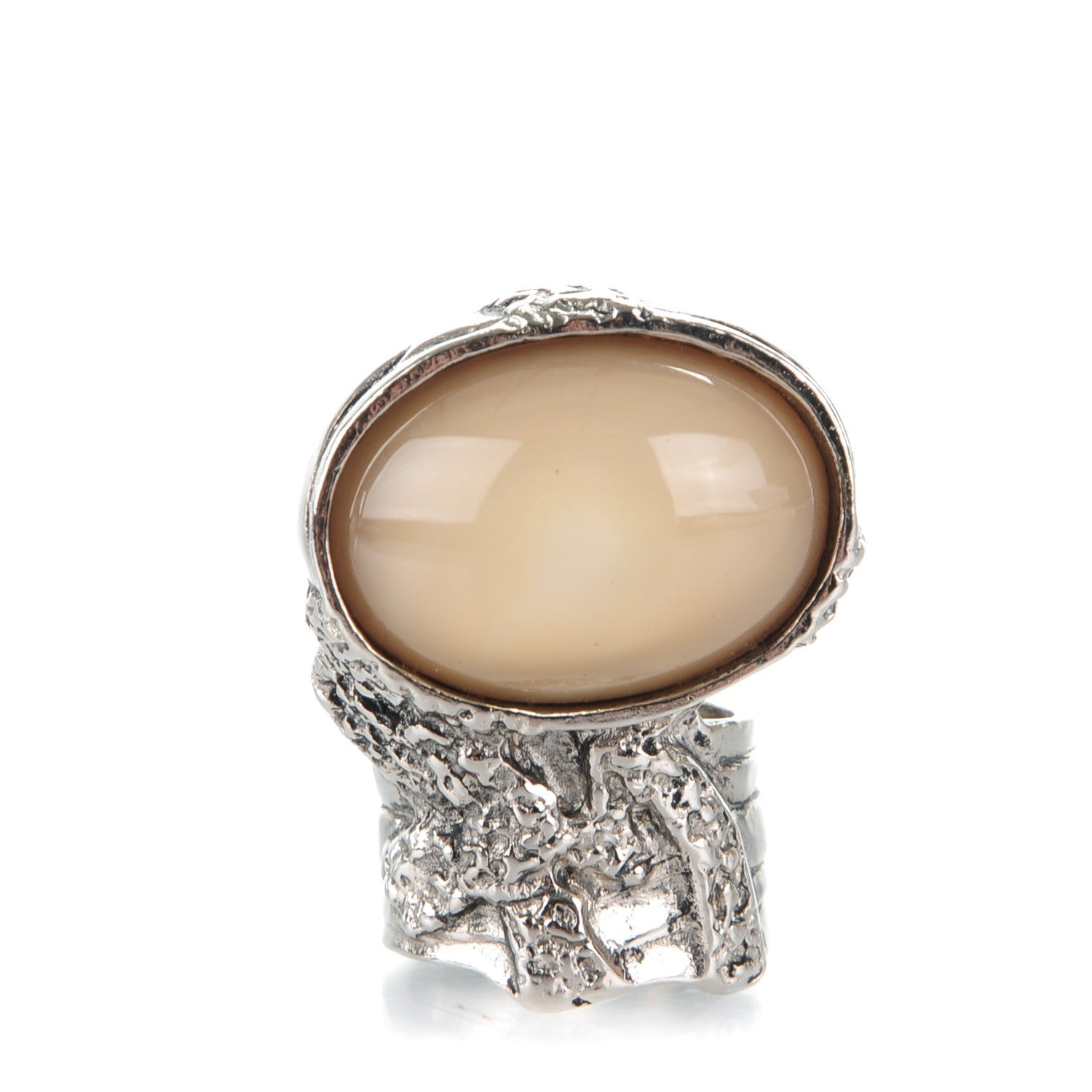 Saint Laurent Glass Cabochon Arty Ovale Ring 5 Gunmetal Cream 1 of 4