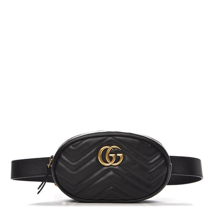 Gucci Calfskin Matelasse GG Marmont Belt Bag 75 30 Black 1 of 8