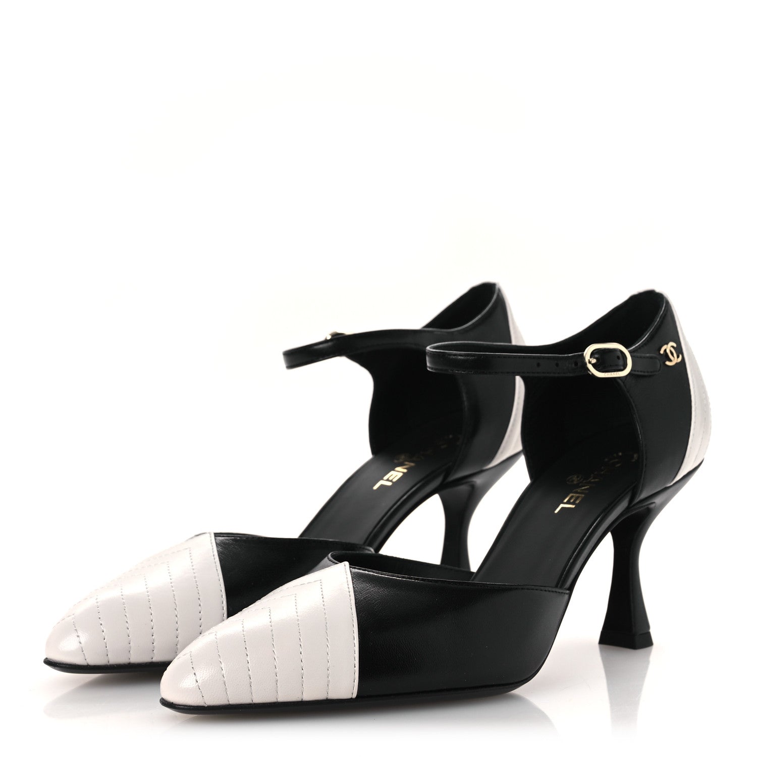 Chanel Lambskin Mary Jane Pumps 36.5 Black White 4 of 11