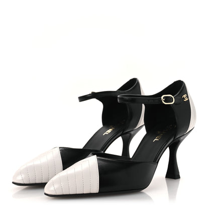 Chanel Lambskin Mary Jane Pumps 36.5 Black White 4 of 11