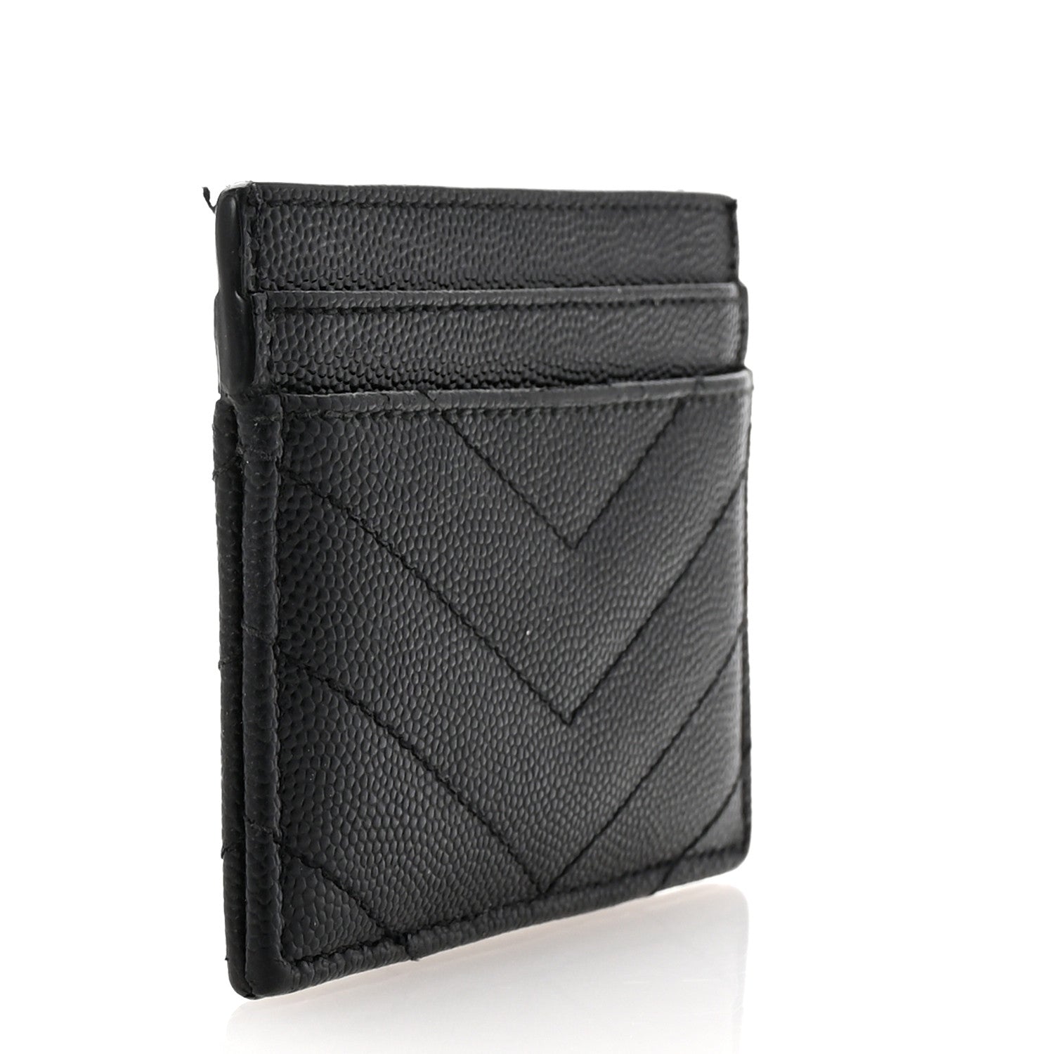 Saint Laurent Grain De Poudre Matelasse Chevron Monogram Credit Card Case Black 3 of 7