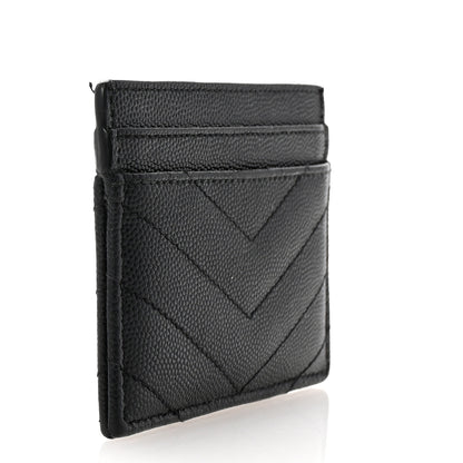 Saint Laurent Grain De Poudre Matelasse Chevron Monogram Credit Card Case Black 3 of 7