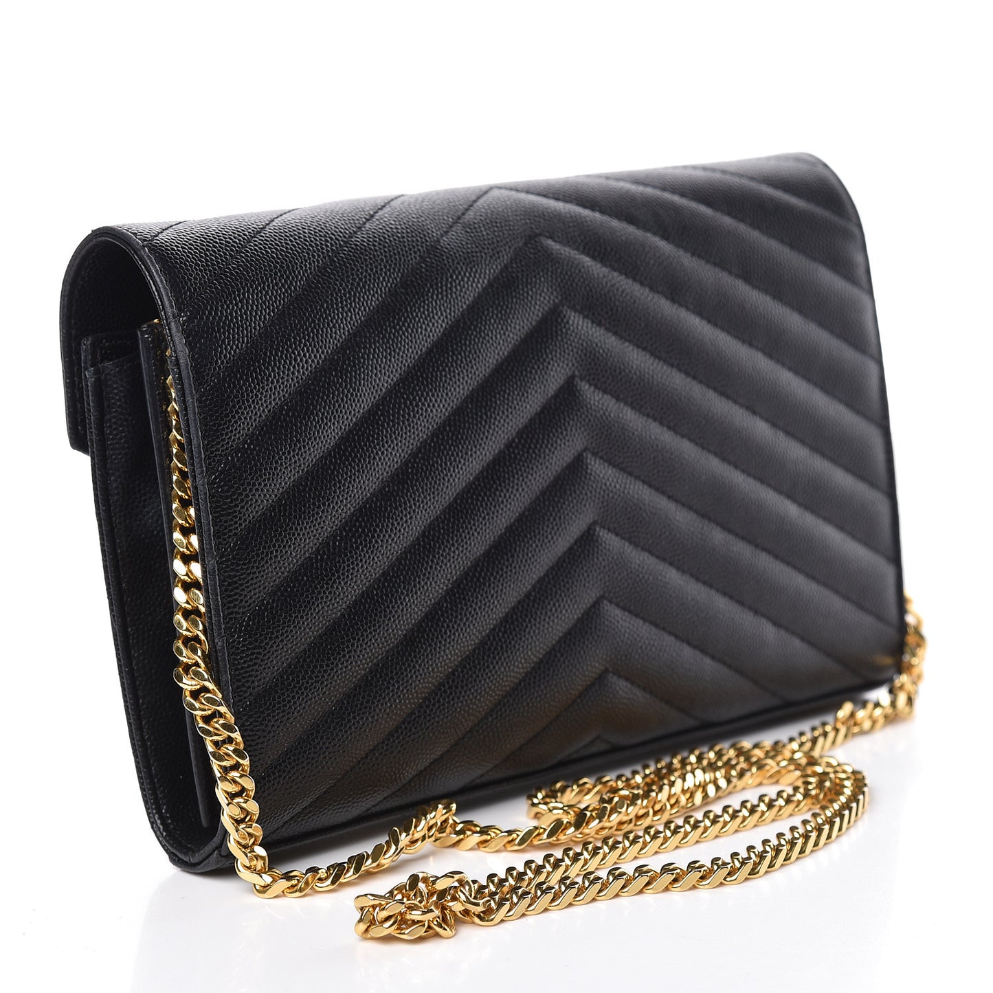 Grain De Poudre Matelasse Chevron Monogram Chain Wallet Black